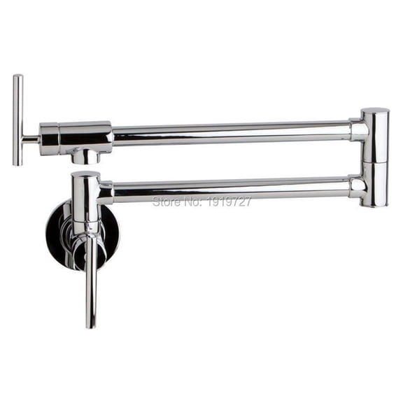 Solid Brass Kitchen Wall Mount Pot Filler Faucet Swivel Spout Brushed Nickel Matt Black Cold Water Only With Dual Swing