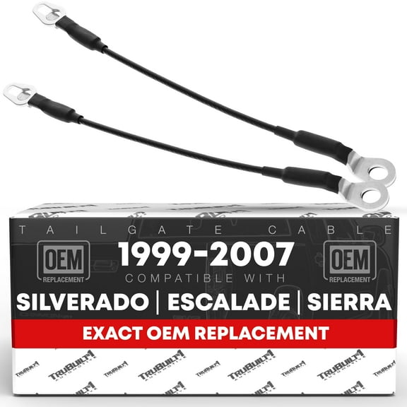 Tailgate Support Cable Set, Rear Left & Right Side - Compatible with 1999-2007 Chevrolet Avalanche Silverado; GMC Sierra; Cadillac Escalade; Hummer H2 - Metal, 15-1/8" Long - OEM 16637944, 16637945