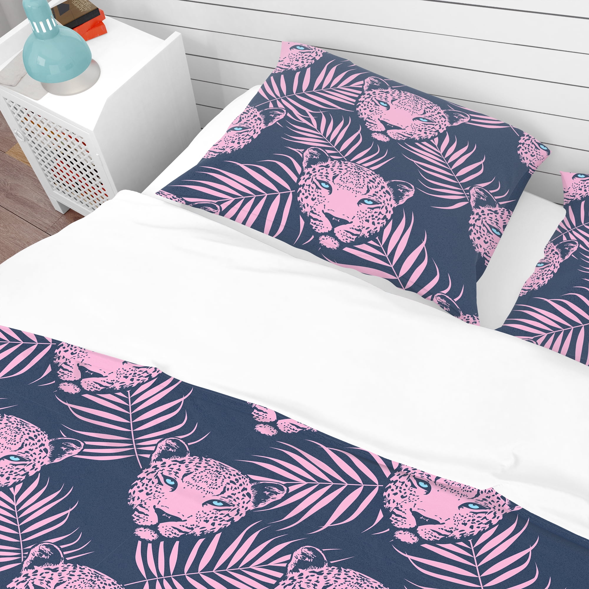 Designart 'Leopard with Palm Leaves Pattern' Tropical Duvet Cover Set