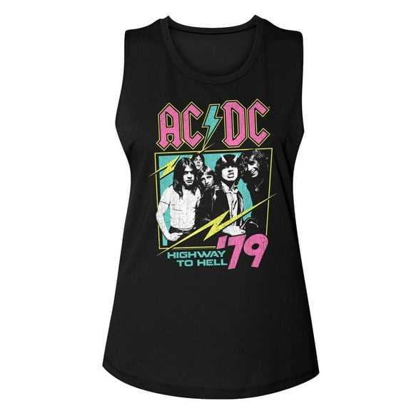 AC/DC Neon Highway Black Junior Women's Muscle Tank Top T-Shirt