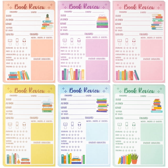 Bloc de notas con reseñas de libros L1rabe para lectores con diseño de 6 libros