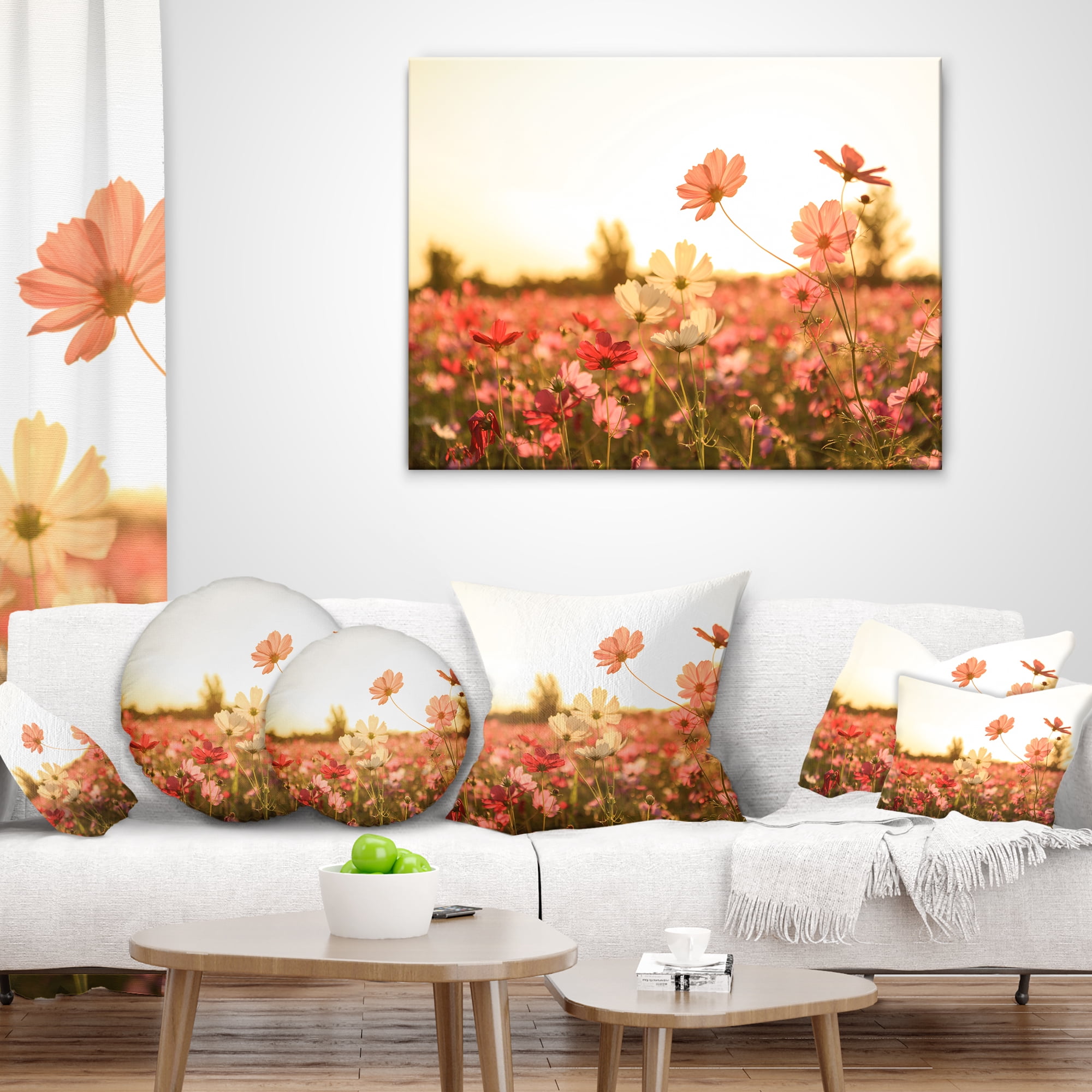 Designart Cosmos Flowers on Sunset Background - Floral Throw Pillow - 12x20