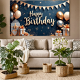 thumbnail image 5 of Gold Elements Birthday Banner Decorative Design Gift Box Balloon Celebration Banner for Birthday Party Indoor Decoration Photo Shoot, 5 of 7