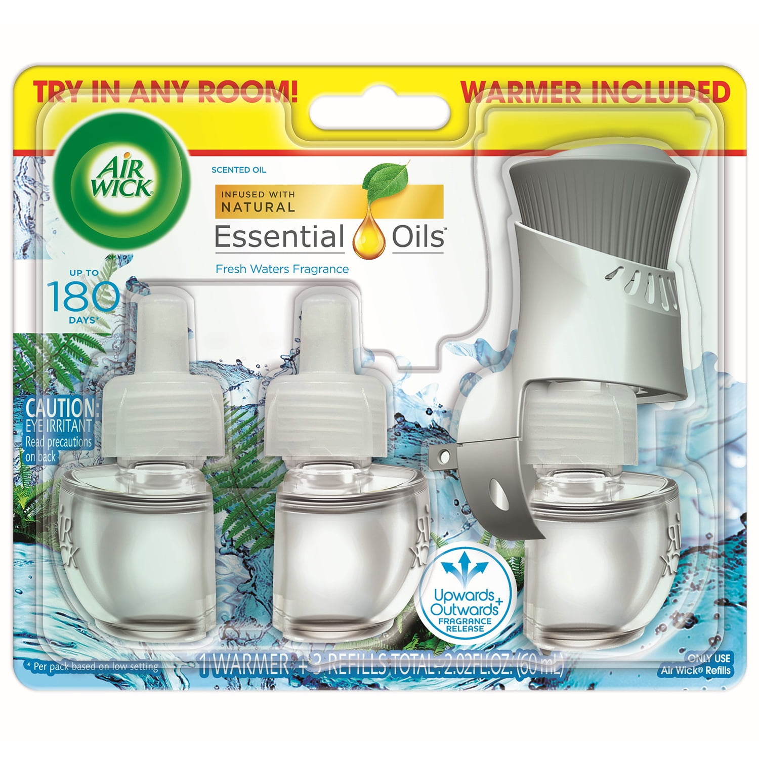 Air Wick Plug in Starter Kit, Warmer + 3 Refills, Fresh Waters, Scented