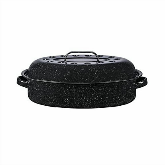 Granite Ware 15-Inch Oval Roaster - Enamel Steel, Dishwasher Safe - Black