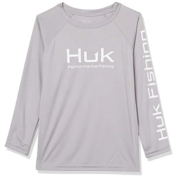 HUK Kids' Standard Pursuit Long Sleeve Sun Protecting Fishing Shirt,  Overcast Grey, Medium