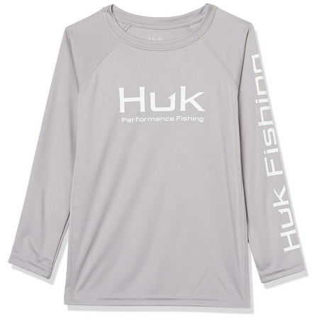 HUK Kids' Standard Pursuit Long Sleeve Sun Protecting Fishing Shirt,  Overcast Grey, Medium 