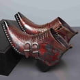 thumbnail image 3 of Men's Python Print Double Buckle Chelsea Boots - Vintage Pointed Toe Ankle Boots with Side Zipper, Comfortable Low Heel, 3 of 6