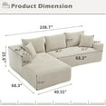 thumbnail image 2 of Compressed sofa,108.85*68.3*25.59INCH, L-shaped combination sofa, striped, suitable for various room types, white, 2 of 8