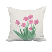 18 x 18 Inch Pretty Little Flower Pink Floral Print Decorative Polyester Throw Pillow with Linen Texture