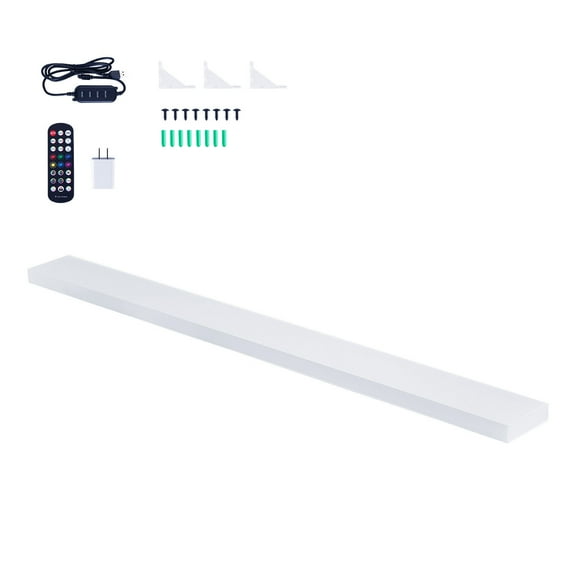 KFFKFF LED Lighted Liquor Bottle Display, 1-Tier 48-Inch Whiskey Rack with USB Support, Illuminated Bar Shelf Featuring RF Remote & App Control, 7 Static Colors, Acrylic Shelf for 12 Bottles