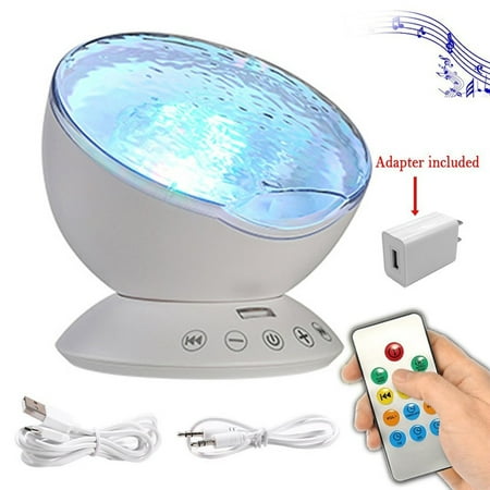 Remote Control Ocean Wave Projector 12 LED &7 Colors Night Light with Built-in Mini Music Player for Living Room and