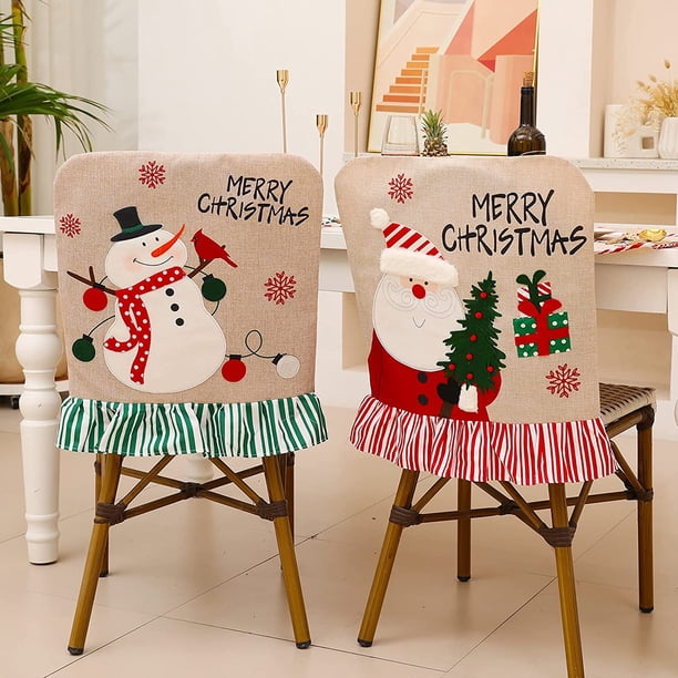 Juego de 2 fundas para sillas de Navidad, funda para respaldo de silla, fundas para sillas de comedor de Navidad, fundas para sillas de mesa de cena en casa, fundas para sillas de Navidad para Navida JAMW Sencillez