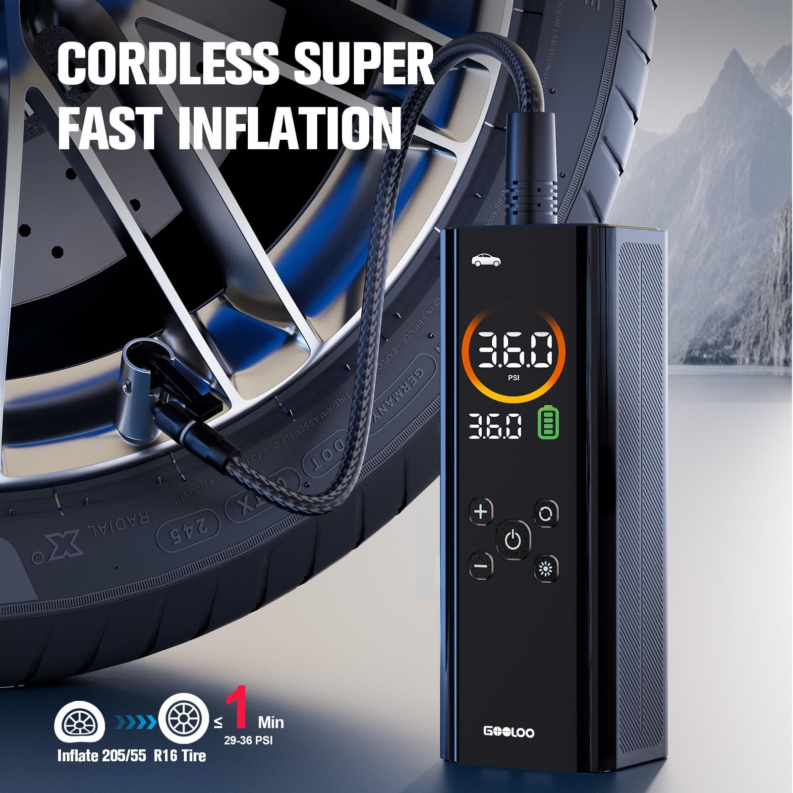 GOOLOO AP150 PRO Tire Inflator, 150 PSI Portable Air Pump with 7500mAh Battery, Digital Pressure Gauge, Auto Shut-Off, LED Light for Cars, Bikes