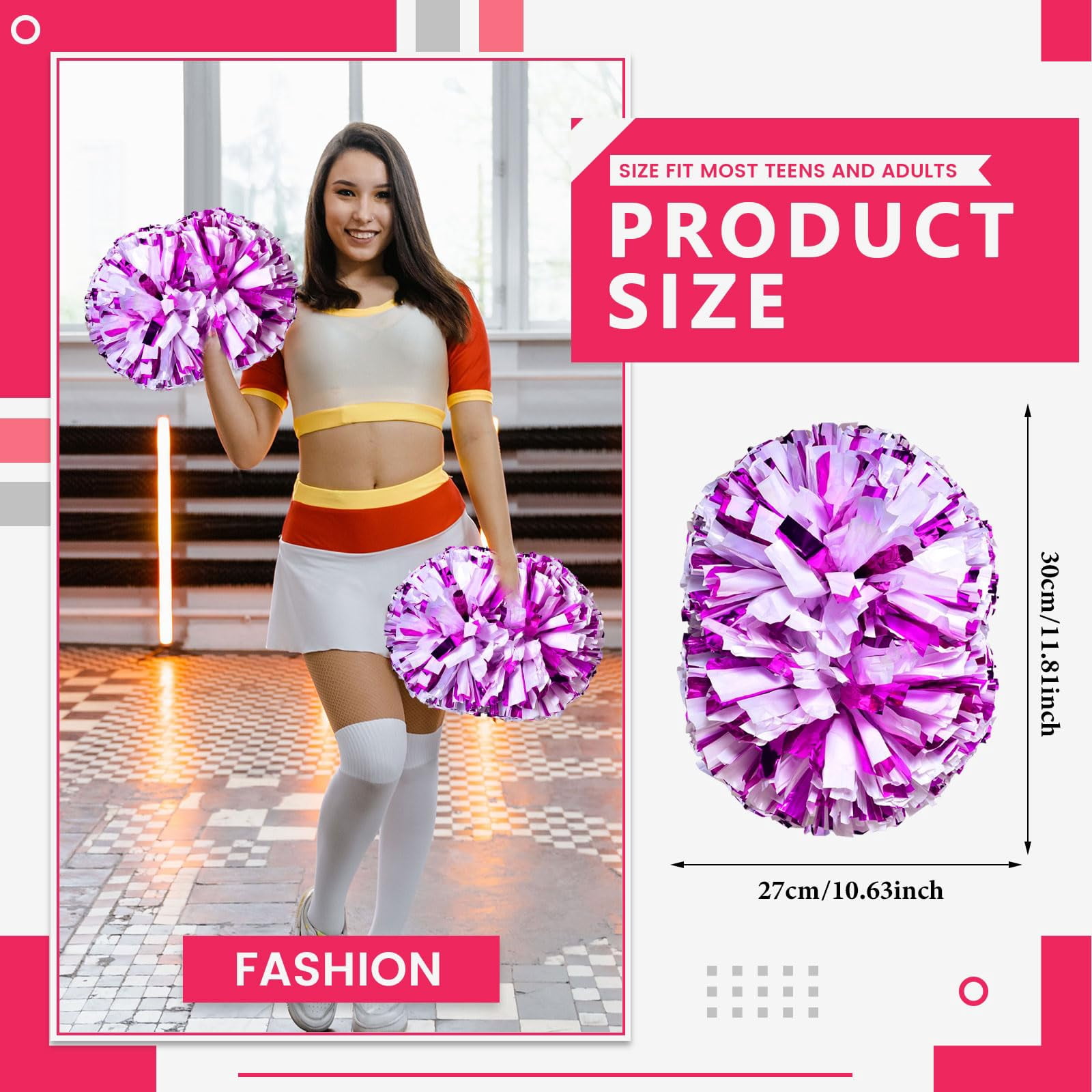 12 Pcs Cheerleading poms,pom poms Cheerleading with Handle Style Cheer Pom Pomsfor Dance, Matches, Team Spirit Sports