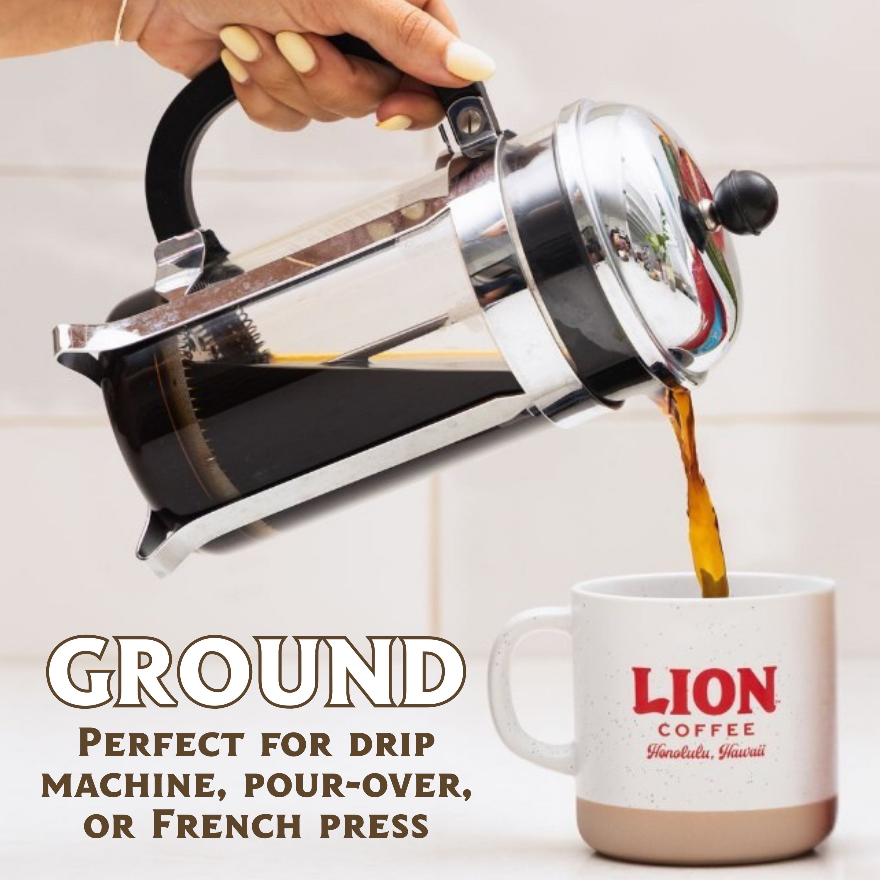 Lion Coffee 24K Gold Roast Ground Coffee, 100% Kona Medium-Light Roast, 7 oz 2-Pack