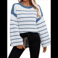 thumbnail image 1 of Suéter de Rayas Extragrande para Mujer, Cuello Redondo, Mangas Largas, Moda de Otoño 2025. Azul S, 1 of 8