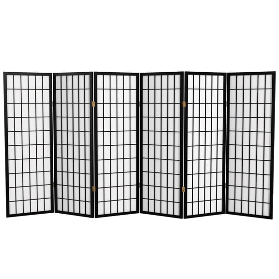 4 ft. Tall Window Pane Shoji Screen - Black - 6 Panels