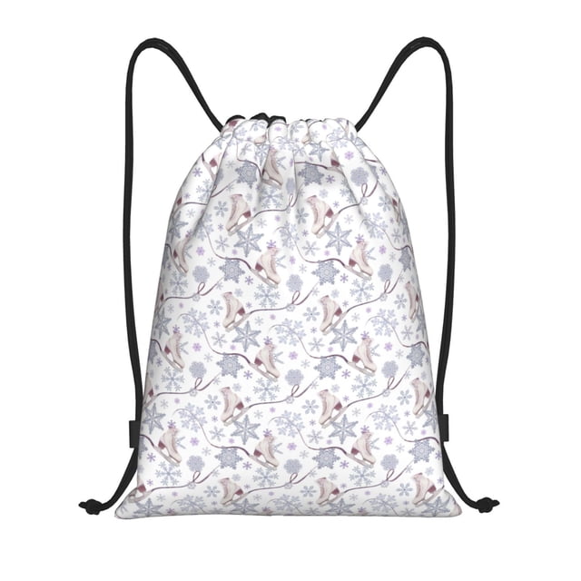 Lsque Elegant ice skates snowflakes Print Drawstring Backpack Bag Sport Gym Sackpack Cinch Bags Drawstring Bags Draw String Sport Bag-Small