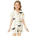 thumbnail image 2 of Tween Halloween Pajama Set Pumpkin Ghost Print Girls Pajamas Set Silk Satin Short Sleeve Button-Down Shirts Shorts Set Tween Cute Pjs for Girls 12-13 Years, 2 of 4