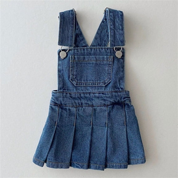 Huowey Summer Girls Baby Denim Dresses Solid Color Vintage Pleated Adjustable Strap Front Pocket Square Collar Overall Dress Fashionable Cozy Backless Suspender Dress,Blue,2-3 Years