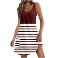 thumbnail image 1 of Penkiiy Robe d'Été à Rayures pour Femme 2024 Plage Décontractée Sans Manches à Imprimé Floral Boho Robe Débardeur Col en V Ample Robe Soleil avec Poche G Bordeaux, 1 of 4