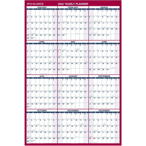 At A Glance Wall Calendar 2022 At-A-Glance 2022 Vertical/Horizontal Erasable Yearly Wall Calendar, Extra  Large, 48" X 32" - Walmart.com