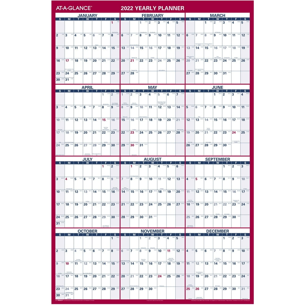 Year At A Glance Calendar 2022 Monday Start Printable