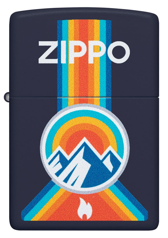 Zippo Logo Mountain Outdoor Logo Navy Matte Pocket Lighter