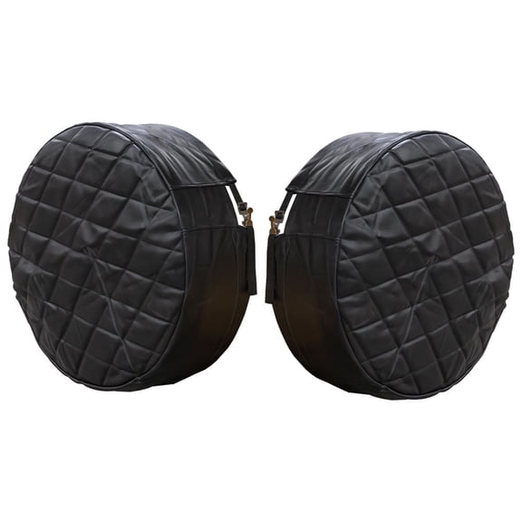26" Black Quilted Vinyl Fuel Tank End Covers w/ 9" Elastic Sleeve for Semi Truck and Trailers - 1 Pair