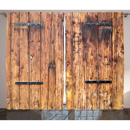 Country Bedrooms Rustic Curtains 2 Panels Set, Antique Timber Planks in Weathered Tones with Metal Locks Vintage Country House Picture, Window Drapes for Living Room Bedroom, 108W X 90L Inches, Cream, by Ambesonne ()