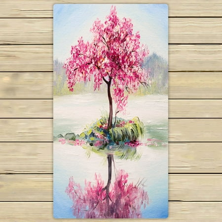 Phfzk Oil Painting Landscap Towel Cherry Blossom Tree Pink Hand Towel Bath Bathroom Shower Towels Beach Towel 30x56 Inches