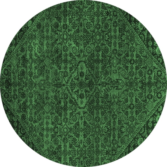 Ahgly Company Indoor Round Abstract Emerald Green Modern Area Rugs, 3' Round