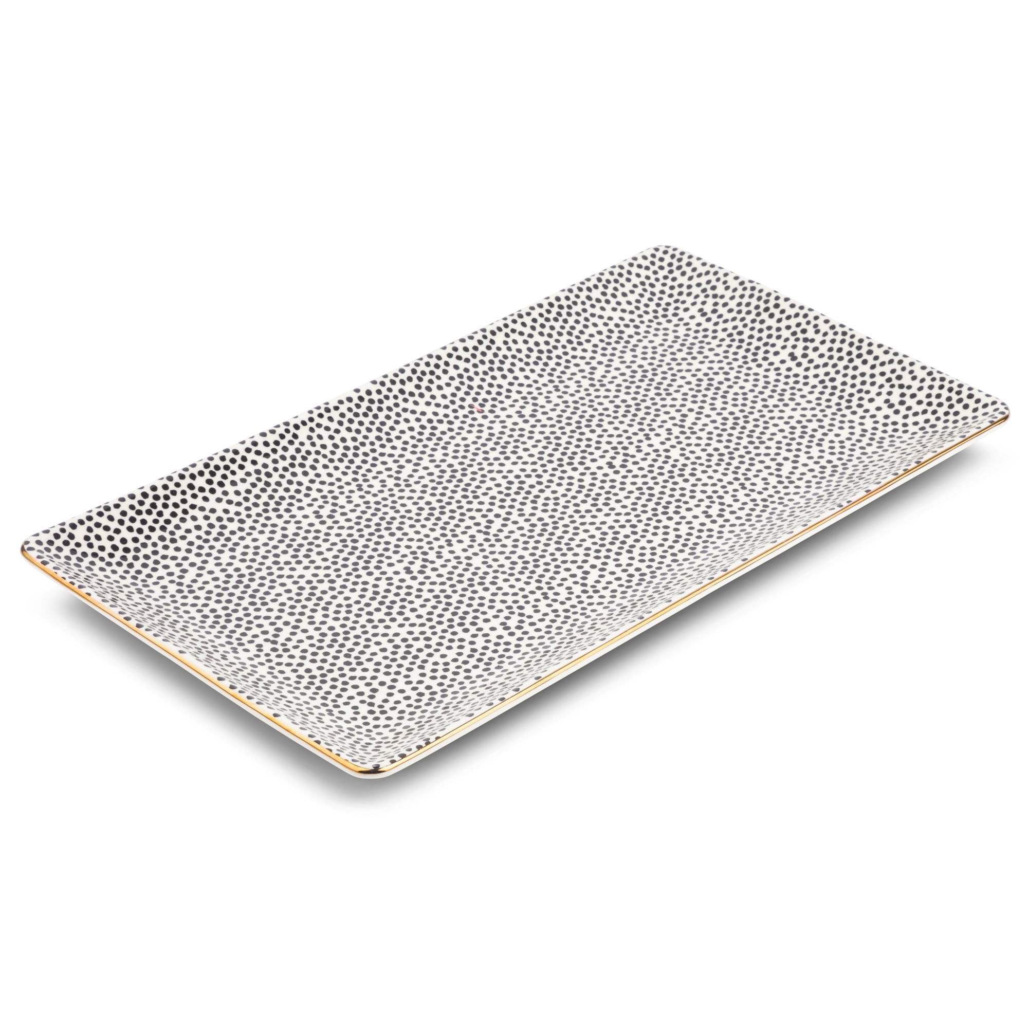 (4 pack) Thyme & Table Stoneware Rectangular Serve Platter, Dot