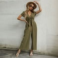 thumbnail image 2 of Combinaison Large en Coton à Manches Courtes pour Femmes Nœud Cropped Palazzo Pants Romper, 2 of 7
