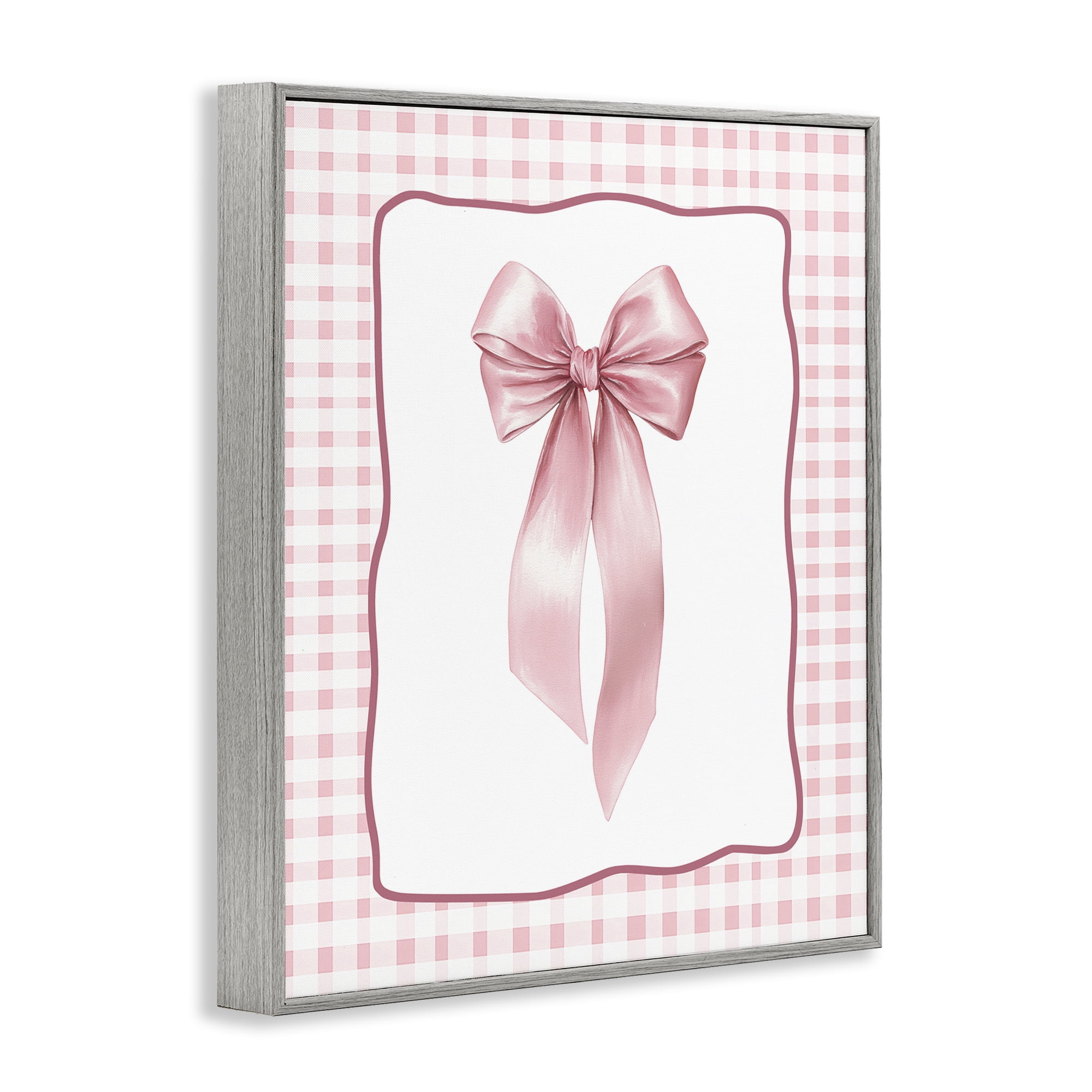 Stupell Industries Pink Gingham Ribbon Gray Framed Giclee Art, design by Christine Simpson Art
