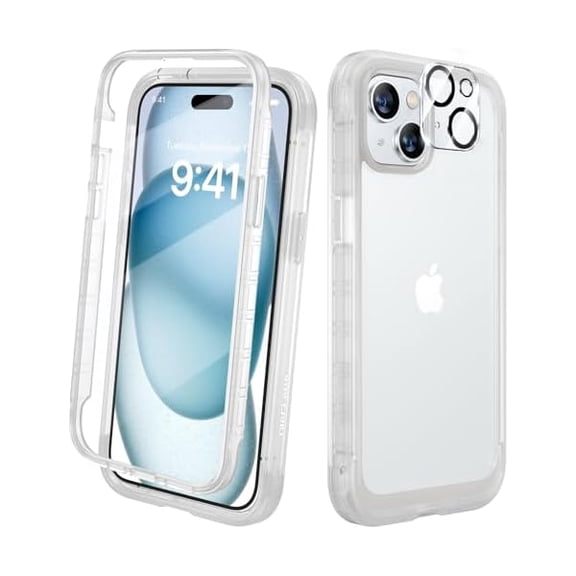 Eryueer Designed for iPhone 15 Plus Case 6.7 Inch, Full Body Rugged Case with Built-in Touch Sensitive Anti-Scratch Screen Protector   Glass Camera Lens Protector for iPhone 15 Plus,Frosted clear