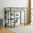 thumbnail image 2 of IVV Twin Size Metal Loft Bed with 41" Computer Desk, 2-Tier Corner Storage Shelf, Built-in Ladder and Full-Length Guardrail, Black, 2 of 9