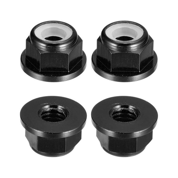 Unique Bargains Insert en Nylon Écrous de Verrouillage Hexagonal, 4 Pcs - M4 x 0.7mm Écrou de Bride Autobloquant en Alliage d'Aluminium (Noir)