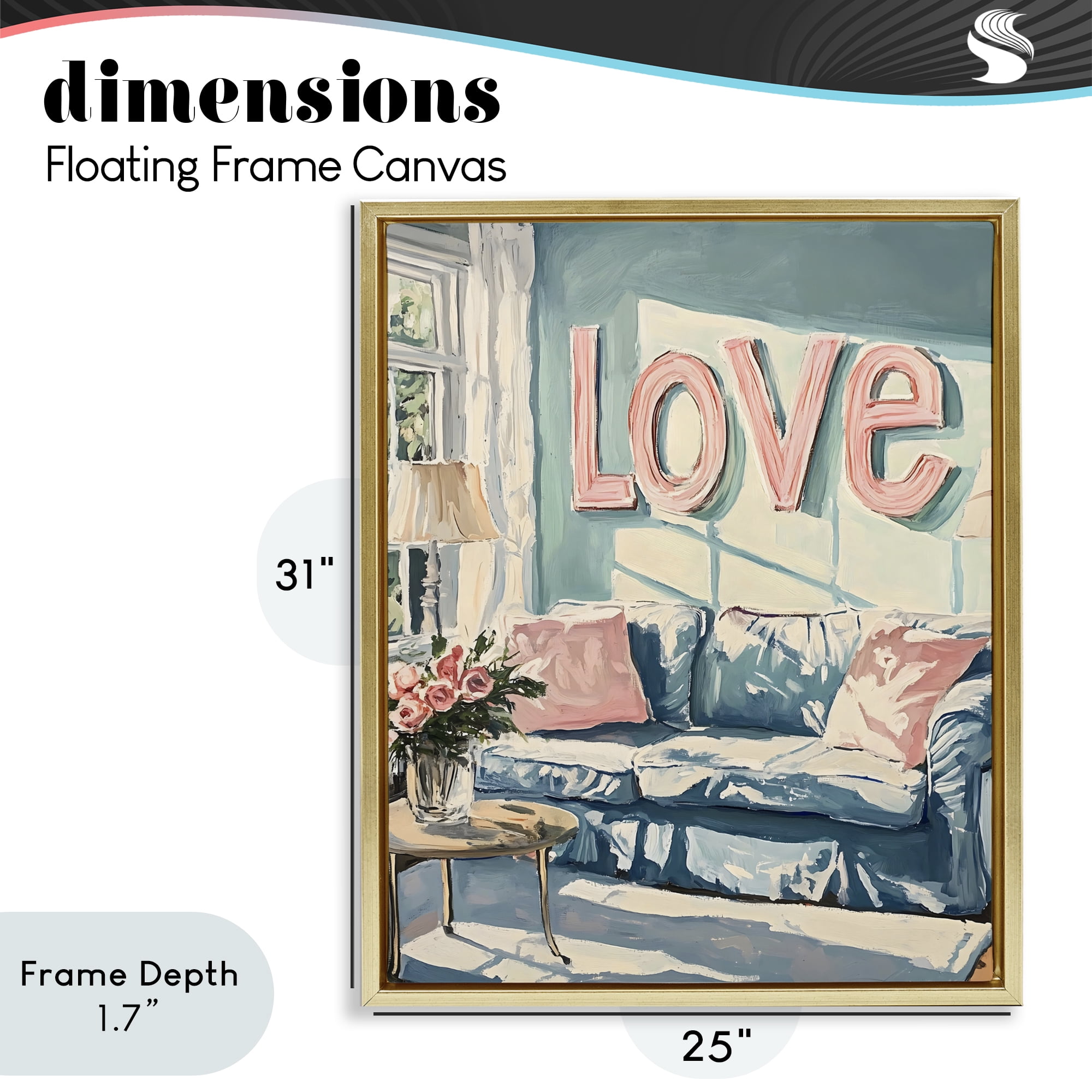 Stupell Industries Love Letters Above Cozy Couch Gold Framed Floater Canvas Wall Art, design by The Prints Vibe
