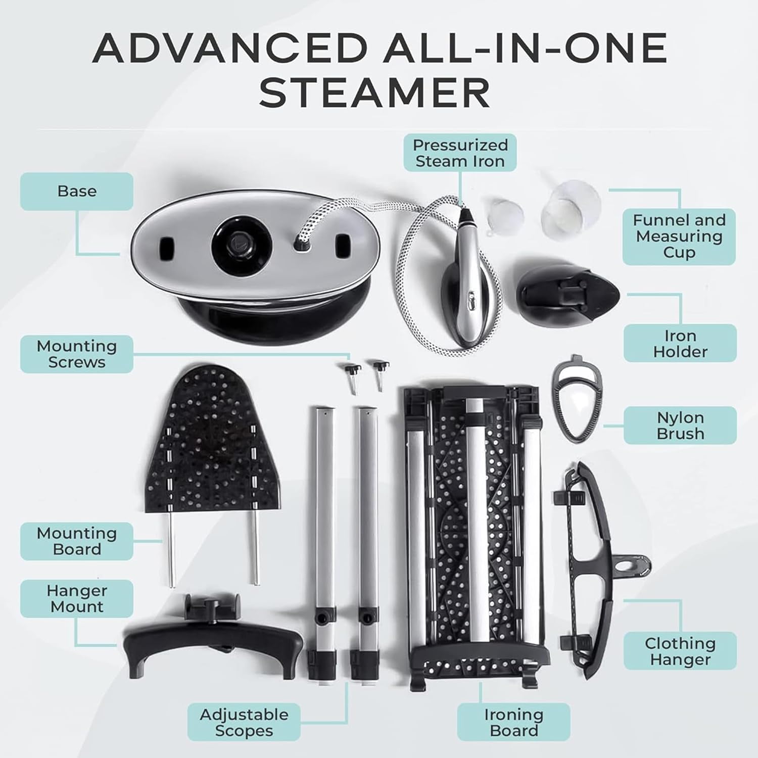 STEAM AND GO All-in-One Handheld Steam Iron for Clothes with Board and Hanger, Black