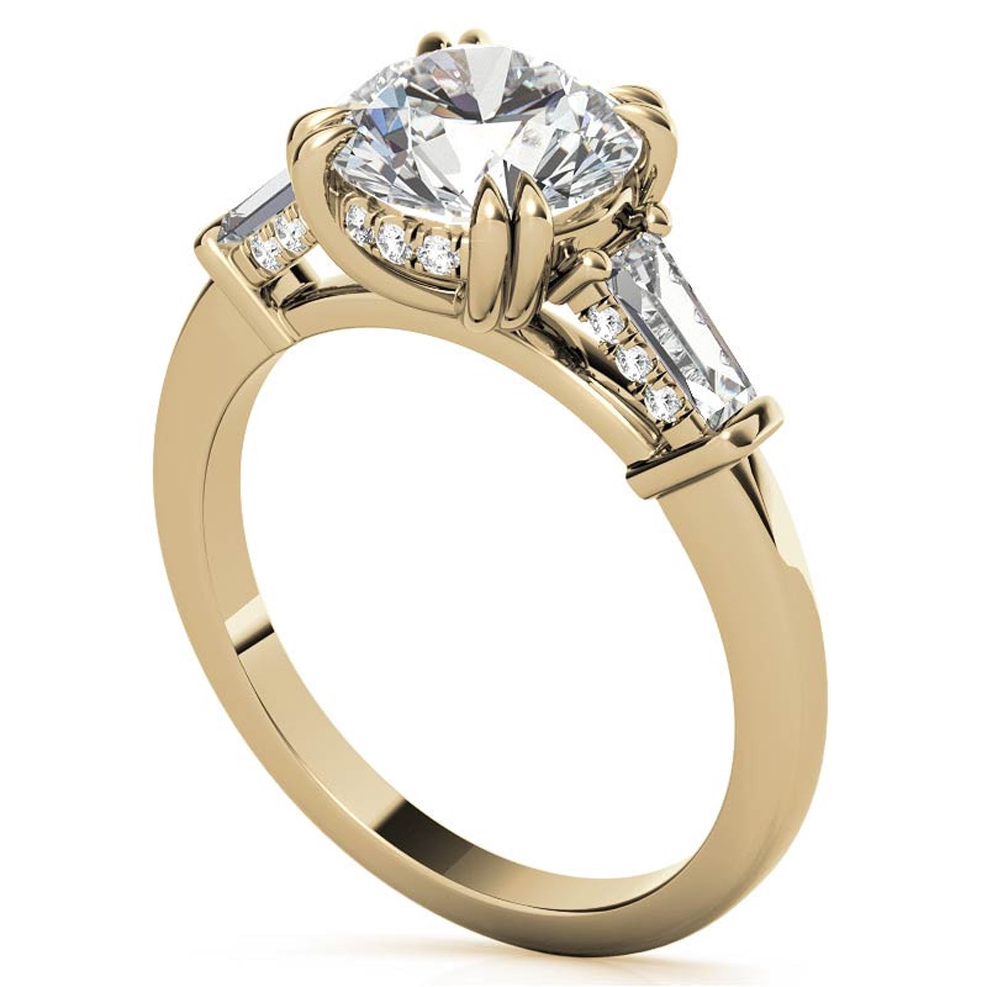 Auory Classic 3 Carat Round Cut Moissanite - Three Stone - Victorian Engagement Ring in 18K yellow Gold Plating over Sterling Silver Ring for Women