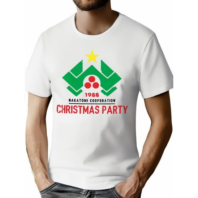 1 Pce Nakatomi Corporation 1988 T-Shirt Graphique de Fête de Noël, T-Shirt à Manches Courtes Col Rond Décontracté, Tissu Tricoté Légèrement Extensible, Haut Imprimé Mode Été pour Adultes