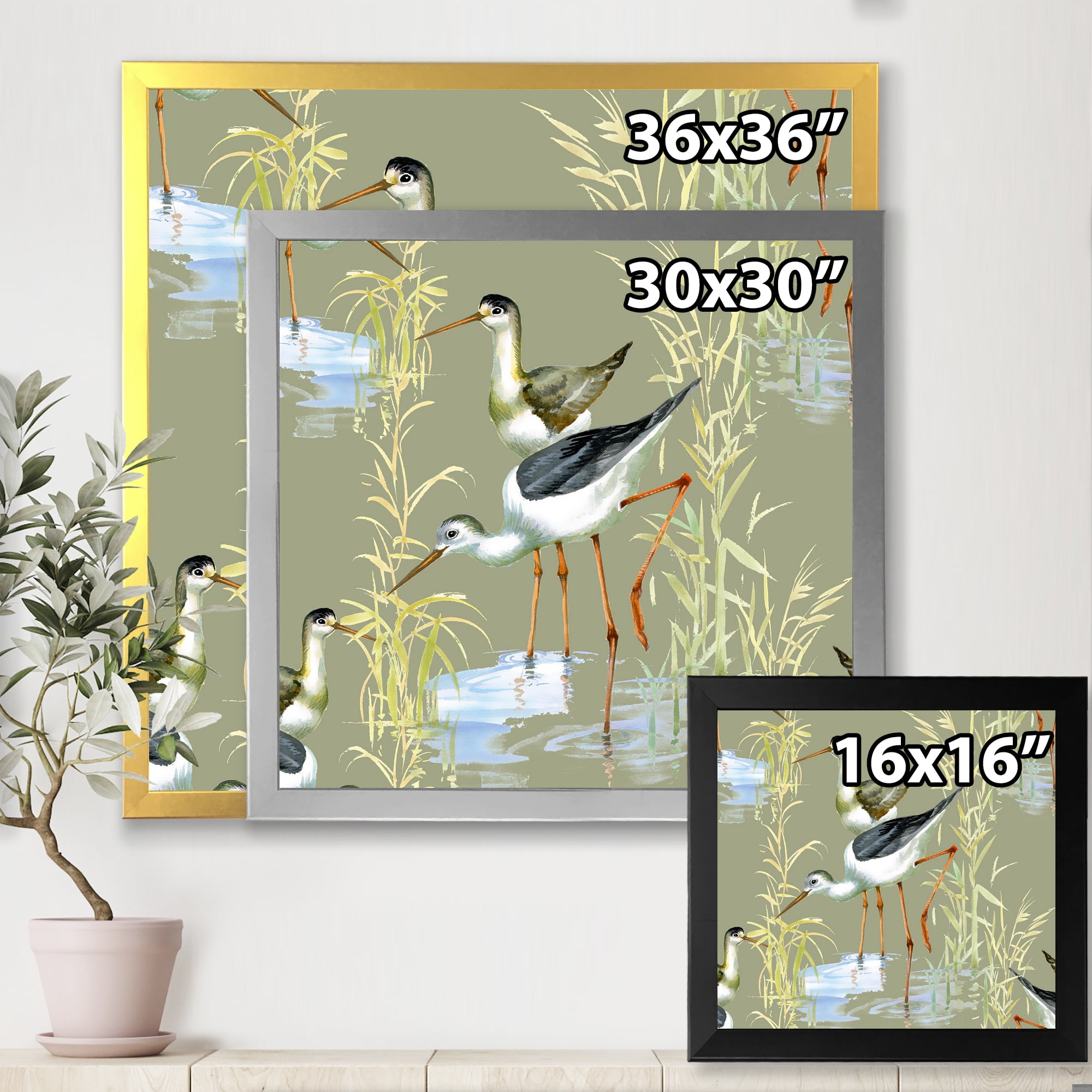 Designart 'Herons Birds In The Gray Water' Farmhouse Framed Art Print