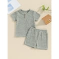thumbnail image 2 of Suealasg Kids Baby Boys Summer Outfits Clothes 6M 1T 2T 3T 4T Solid Color Short Sleeve T-Shirt and Elastic Shorts 2Pcs Causal Vacation Clothing for Toddler Boys, 2 of 9