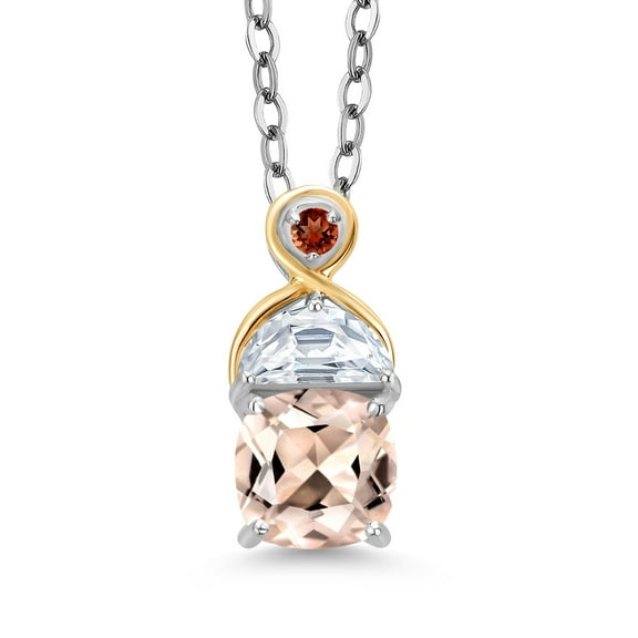 Gem Stone King 925 Silver and 10K Yellow Gold Pendant with Chain Morganite Moissanite (1.17 Cttw)