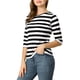 thumbnail image 5 of Camiseta básica de ajuste slim con cuello redondo y mangas de codo para mujeres INSPIRE CHIC, T-shirt casual impresa, talla XL, negro y blanco, 5 of 8