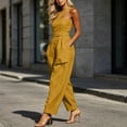 thumbnail image 6 of Women's Halter Jumpsuit, Solid Color Sleeveless With Zipper Pocket, Elastic Waist One-Piece Pants For Summer Vacation Yellow XL, 6 of 6