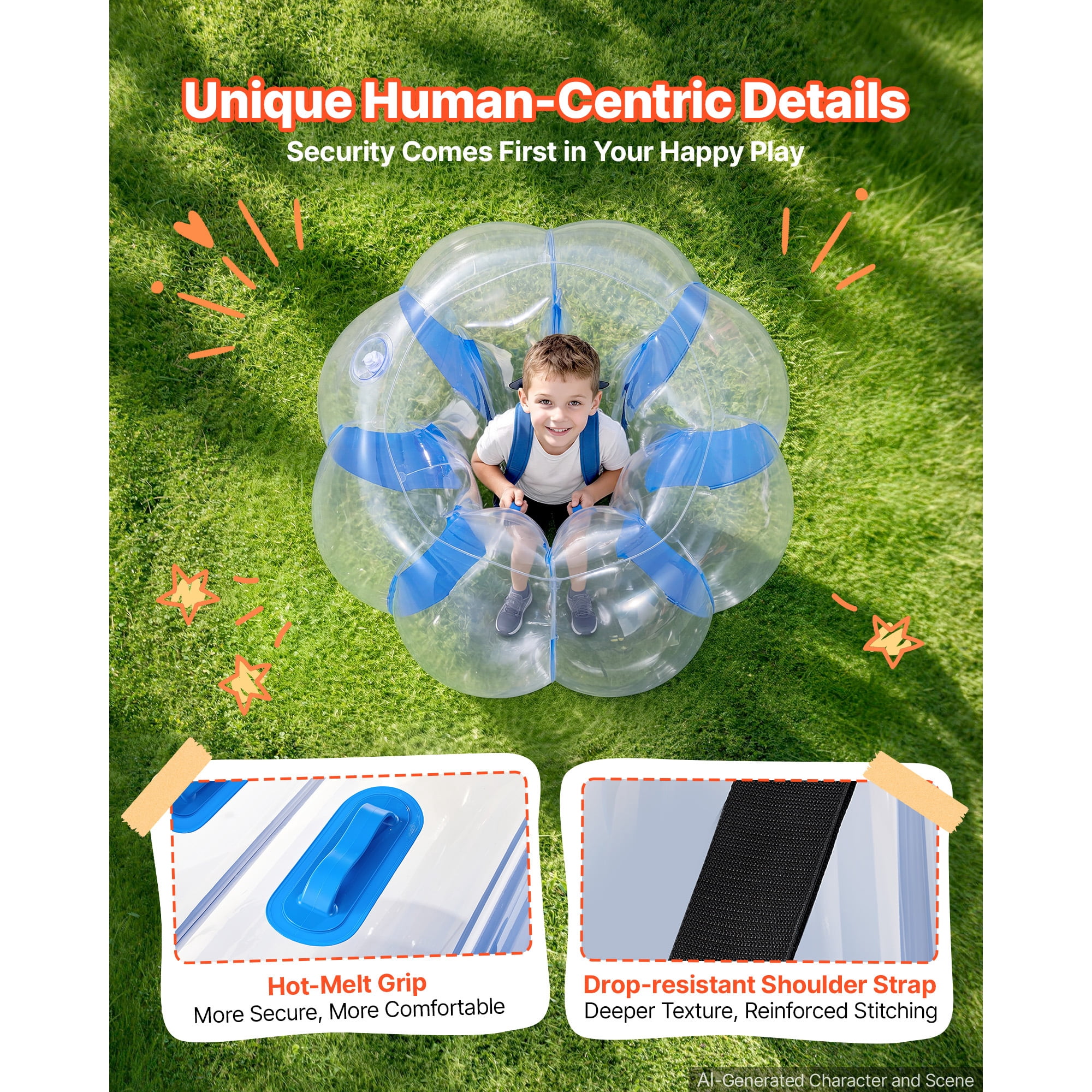 KFFKFF 2-Pack Inflatable Bumper Balls 3FT for Kids, Blue and Red, Ideal for Outdoor Activities like Backyard Games, Camping, Picnics, Parks, and Team Play, Durable PVC Material with Handles