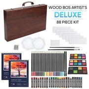 Deluxe Art Set 88-Piece Artist Studio Set Wood Box Case - Art Supplies For Painting, Drawing, 2 Sketch Pads, 24 Watercolor Paint Colors, 24 Oil Pastels, 24 Colored Pencils, 2 Brush, Art Starter Kit